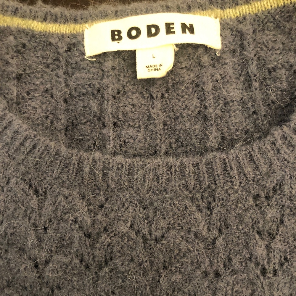 BODEN soft Pointelle Sweater Large Cropped Gray Blue Blend Mohair Crew Neck